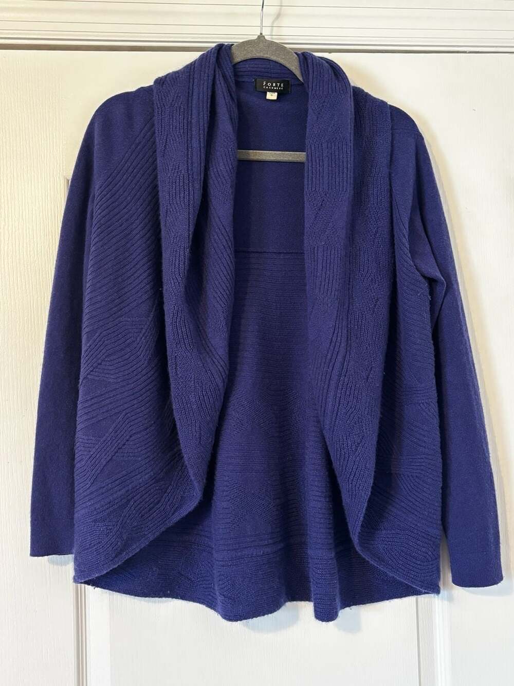 Forte Cashmere 100% Cashmere Purple Open Front Cardigan Sweater Size S